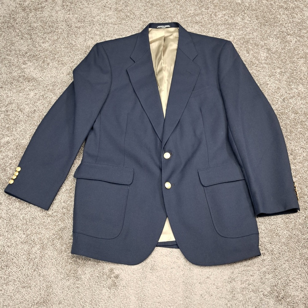 Ross & Cromarty Mens Navy Blue‎ Two Button Blazer Gold Buttons Sport Coat 44R